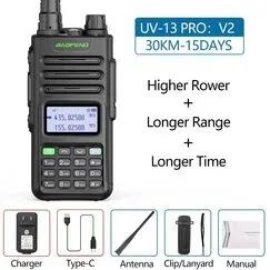 Baofeng UV-13 PRO V2 High Power Dual Band Walkie Talkie, Black, Color: Black