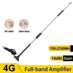 4G 3G GSM Antenna 18dBi High Gain Amplifier 700-2700MHz SMA Male, Cap: RP-SMA