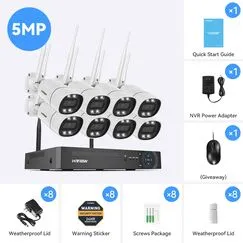 H.view 8CH 3MP/5MP Wireless Wifi Camera Security System CCTV Camera Video Surveillance Kit NVR Indoor Outdoor, Kit: 3MP 4PCS