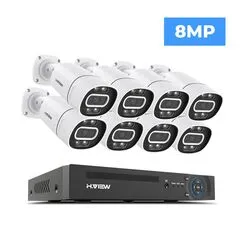 H.View 4K 5MP/8MP poe CCTV Security Camera System Home Video Surveillance Kit 8Ch Nvr Audio Outdoor