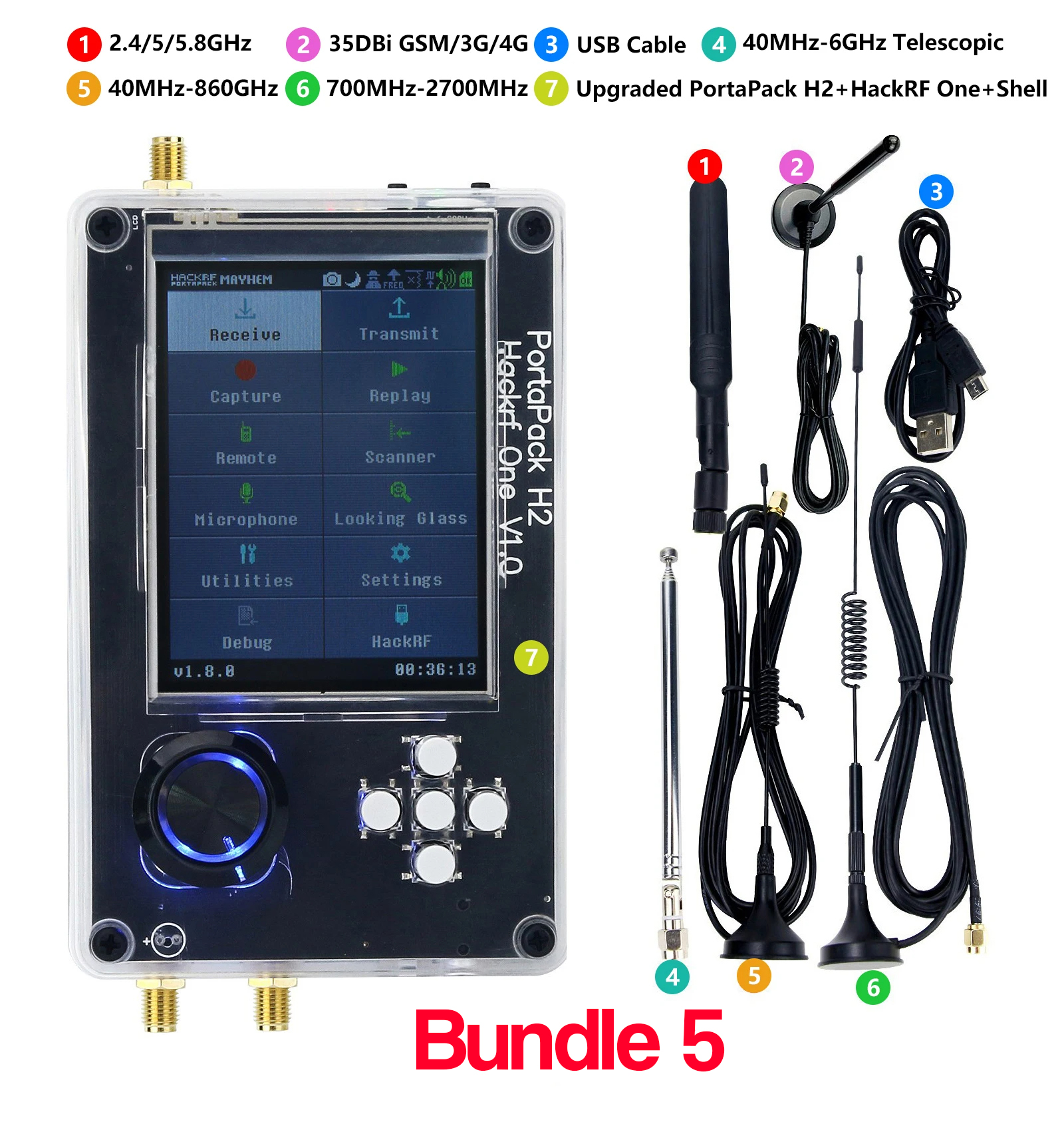 Hackrf One R9 Bundle 5 V1.9.1 + Upgraded Portapack H2 SDR