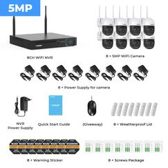 H.view 8CH 5MP 8PCS Wifi Camera Security Kit System Wireless CCTV System NVR Outdoor, Kit: 5MP 8PCS