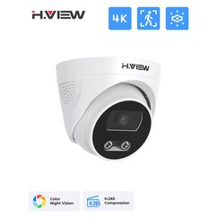 H.View 8MP 2 PCS Poe IP Camera Ai Face Detection 4K CCTV Security Camera Outdoor Dome Audio Video Surveillance, Kit: 2PCS 8MP