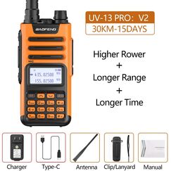 Baofeng UV-13 PRO V2 High Power Dual Band Walkie Talkie, Orange, Color: Orange