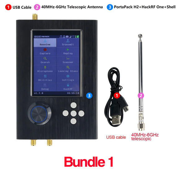 New Mayhem Bundle 1 Upgraded Portapack H2 Hackrf One R9 V1.9.1 SDR Software Defined Radio 1MHz-6GHz, Bundle: Bundle 1