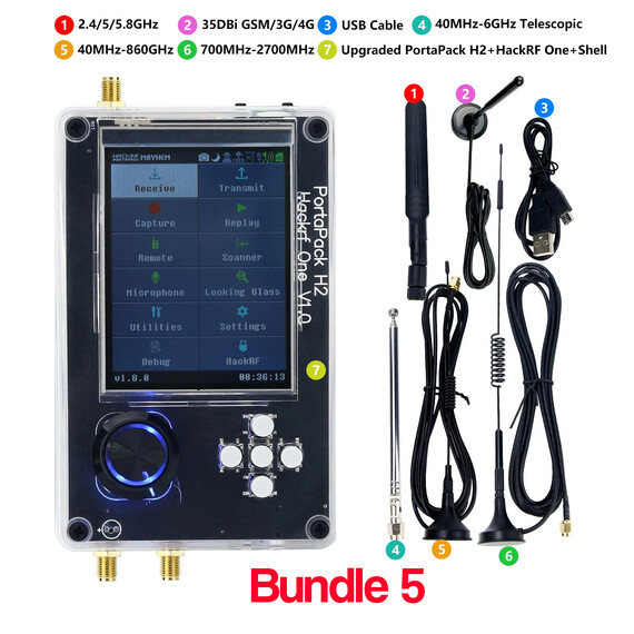 Hackrf One R9 Bundle 5 V1.9.1 + Upgraded Portapack H2 SDR Software Defined Radio 1MHz-6GHz, Bundle: Bundle 5