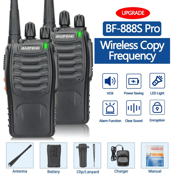 Baofeng BF 888S 2PCS PRO Walkie Talkie UHF 400 470MHz Long Range Two Way Ham Radios Transceiver, Kit: 2PCS PRO