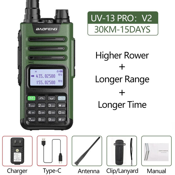 Baofeng UV-13 PRO V2 High Power Dual Band Walkie Talkie, Green, Color: Green