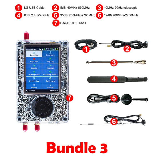 New Generation HackRF One PortaPack H4M Mayhem Signature Edition R10C SDR Radio MAX2837 With Mayhem Firmware Flashed, Bundle: Bundle 3