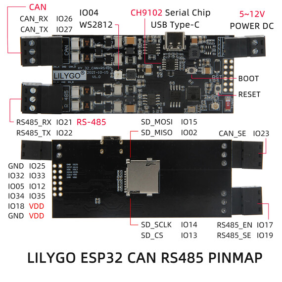LILYGO® TTGO T-CAN485 ESP32 CAN RS-485 Supports TF Card Development Board, 6 image LILYGO® TTGO T-CAN485 ESP32 CAN RS-485 Supports TF Card Development Board, 6 image