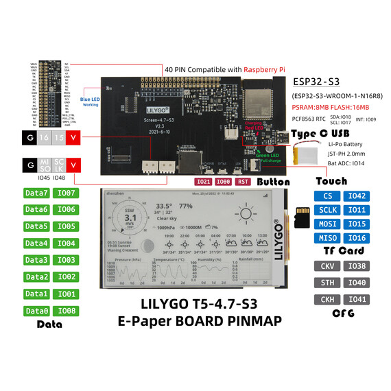 LILYGO® T5 4.7 Inch E-paper V2.3 ESP32-S3 Display Module Support TF Arduino Compatible Raspberry Pi, Soldered Pin: Yes, Touch Screen: Yes, 6 image