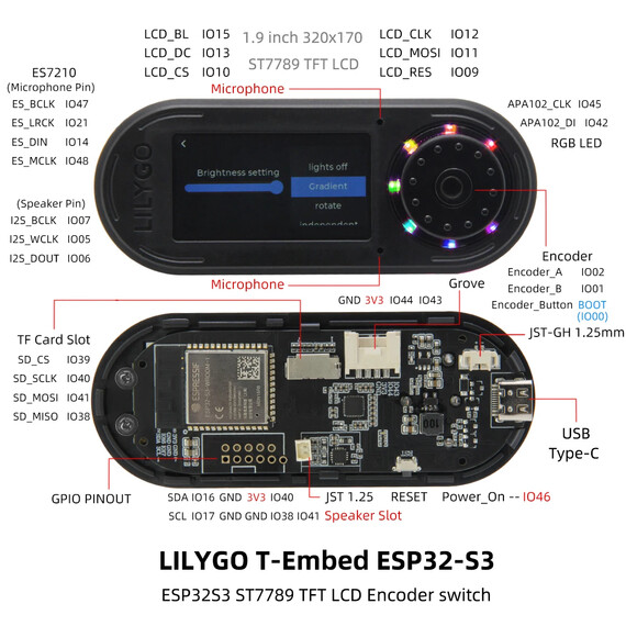 LILYGO® T-Embed ESP32-S3 Custom Control Panel with 1.9" LCD Display, Color: White Orange, 5 image LILYGO® T-Embed ESP32-S3 Custom Control Panel with 1.9" LCD Display, Color: White Orange, 5 image