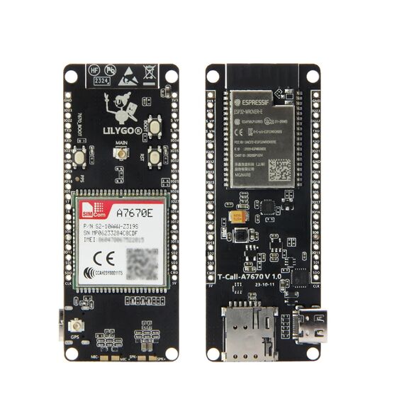 LILYGO T-Call A7670 4G 2G ESP32 Development Board A7670E LTE GSM Cellular Network ESP32-WROVER-E WiFi Bluetooth