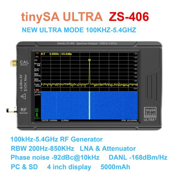 TinySA ULTRA Plus ZS-406 Handheld Spectrum Analyzer TinySA 3.95 inch Touch Screen Build in Battery