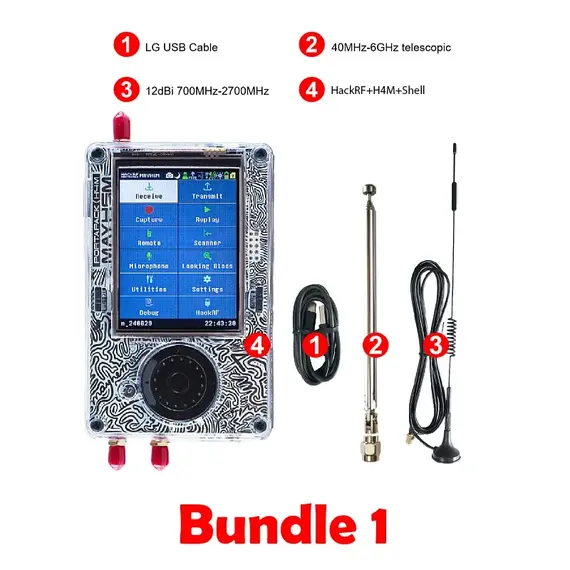 New Generation HackRF One PortaPack H4M Mayhem Signature Edition R10C SDR Radio MAX2837 With Mayhem Firmware Flashed, Bundle: Bundle 1