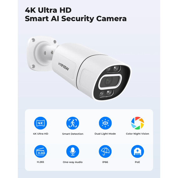H.View 5Mp 8Mp 4K IP Camera POE Ai Face Detection Cctv Security Cameras H.265 Outdoor, Kit: 1PCS 8MP