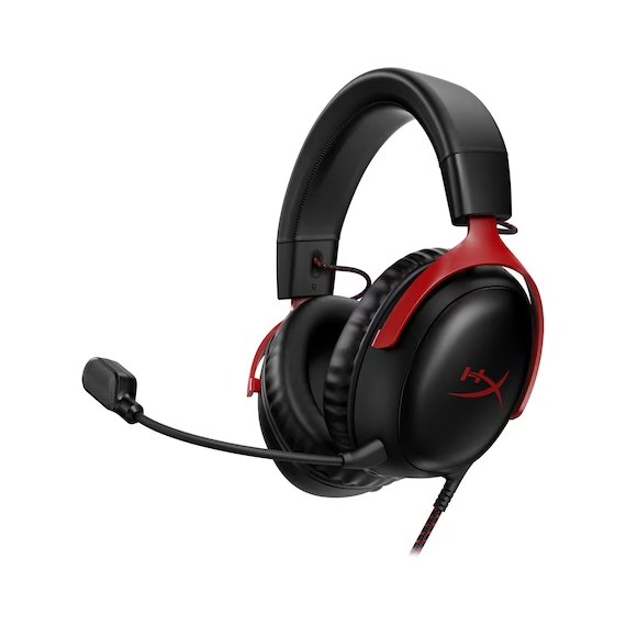Gaming Headset HyperX Cloud III, DTS Headphone:X Spatial Audio, 53mm drivers, detachable microphone with metal mesh, noise-canceling and LED indicator, 3.5mm jack, USB-C, USB-A, memory foam ear cups, multi-platform, black/red