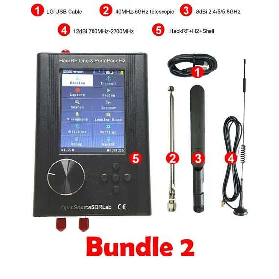 Assembled HackRF Portapack H2 HackRF One 1MHz to 6GHz SDR With Mayhem 2.0.1 Firmware R10, Bundle: Bundle 2